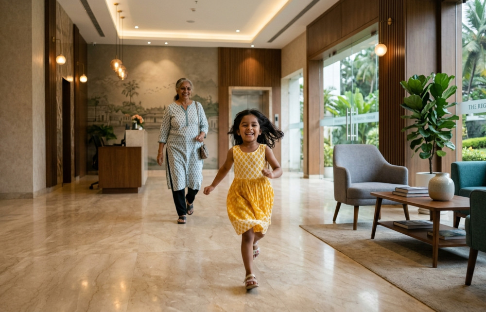 Modern exterior view of Indraneelam Infinia luxury apartments in Punkunnam, Thrissur.